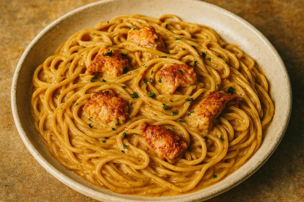 Cajun Creamy Lobster Pasta with rich, creamy sauce and lobster meat