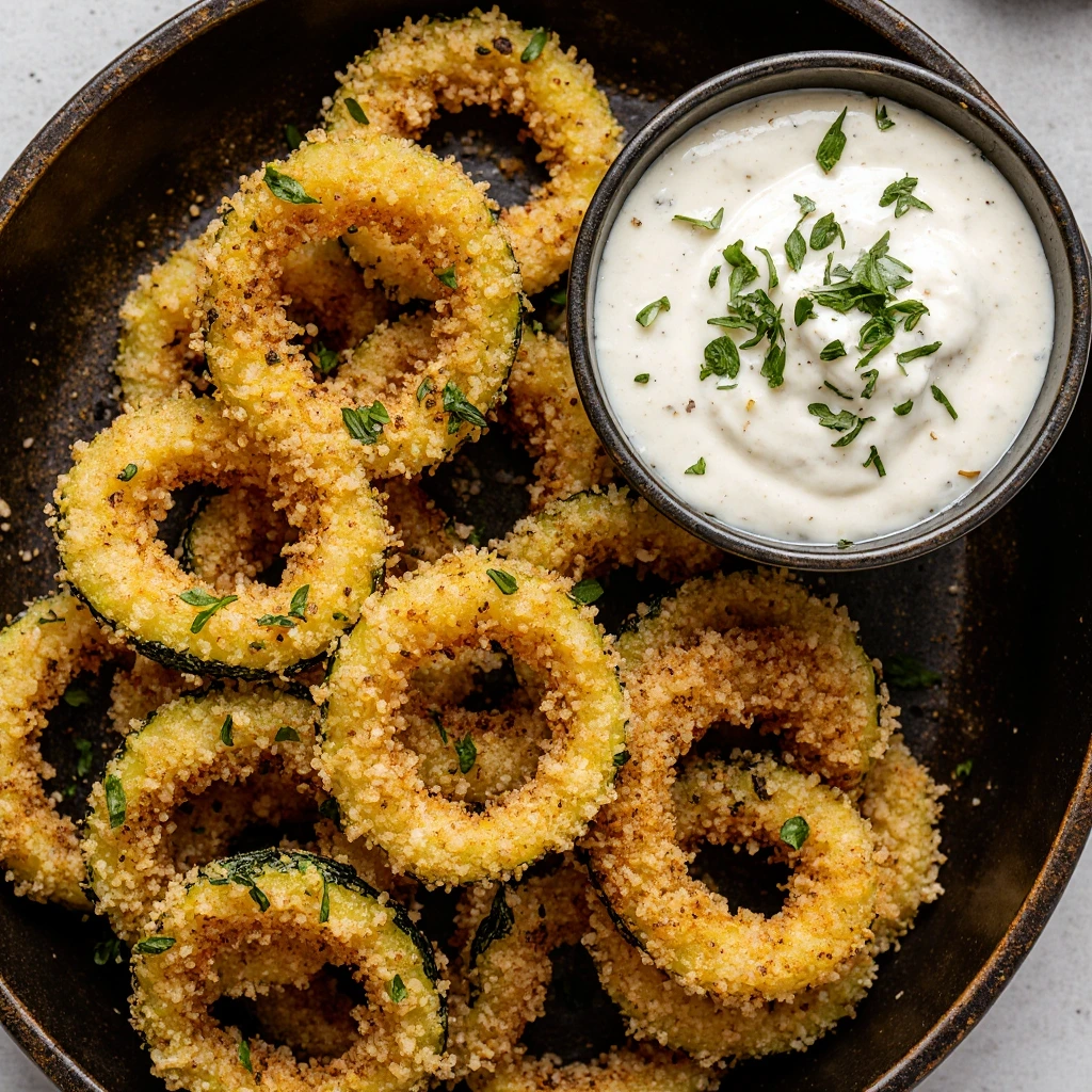Crispy Parmesan Zucchini Rings served as a crunchy dinner side dish