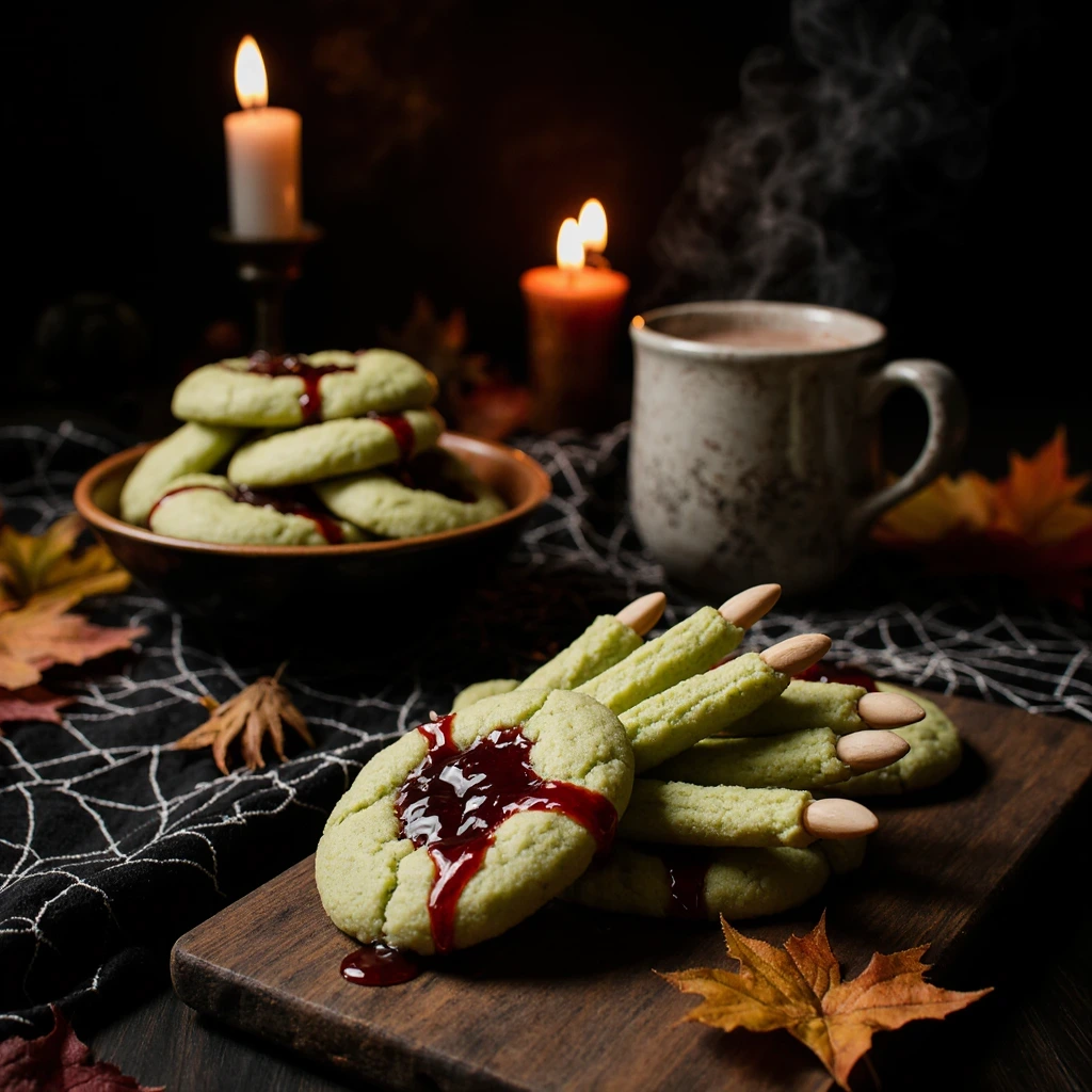 Creepy Witch Finger Cookies with almond nails – spooky halloween dessert recipe